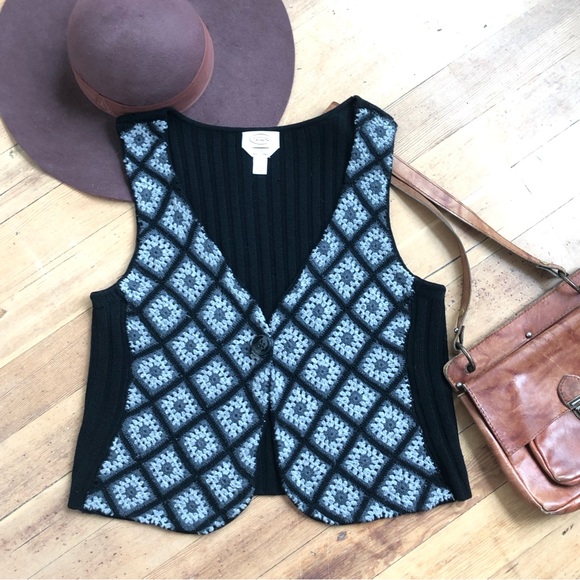 Talbots Jackets & Blazers - Vintage Talbots merino wool Granny square crochet knit sweater vest Sz L